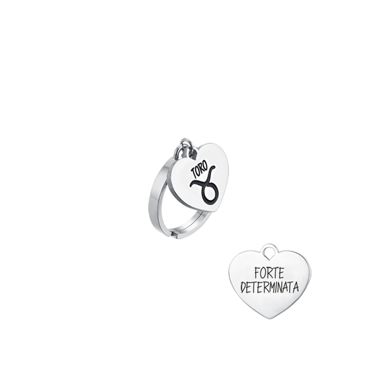 TAURO SIGNO DEL ZODIACO ANILLO DE ACERO PARA MUJER CON CORAZON