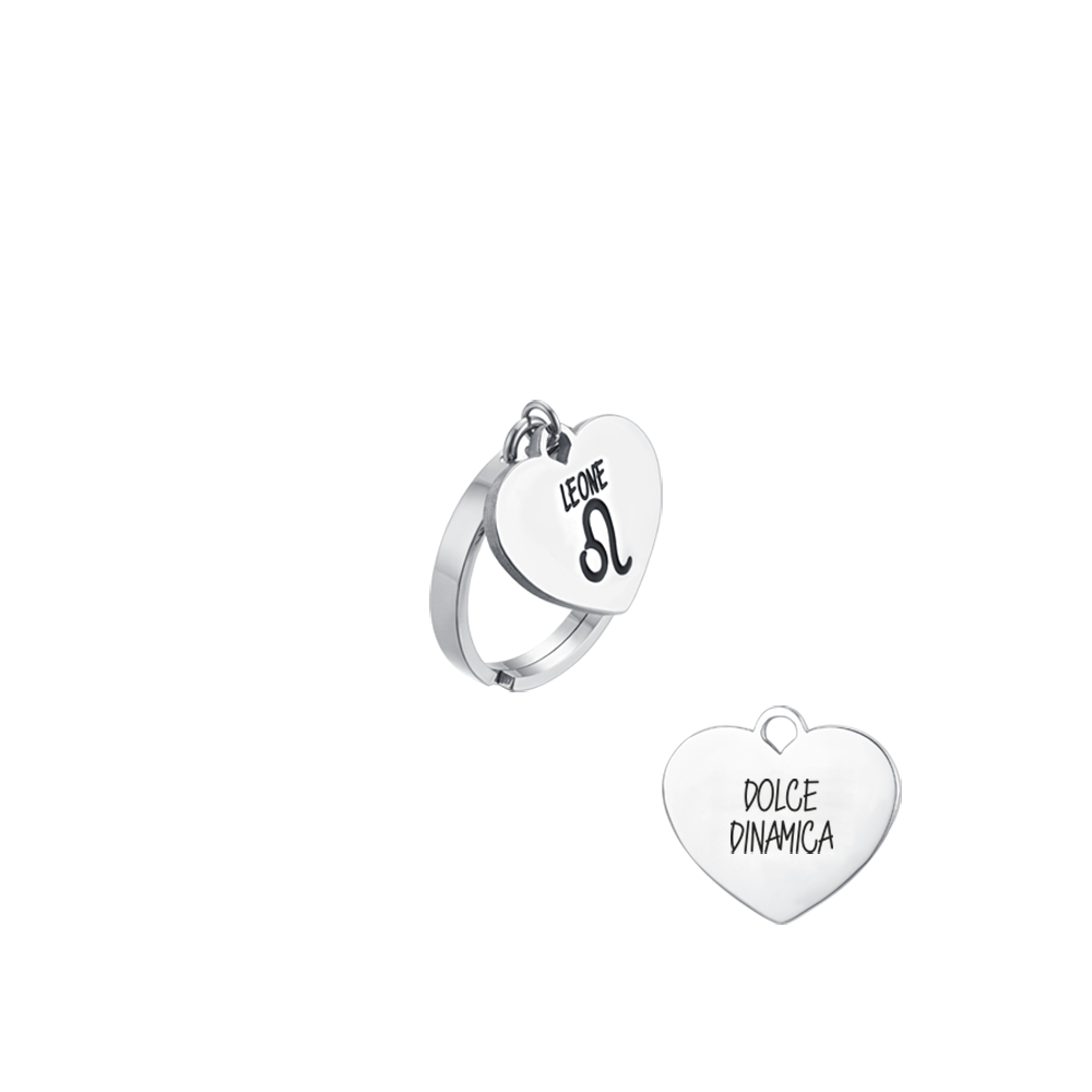 MUJER ANILLO DE ACERO SIGNO DEL ZODIACO LEON CON CORAZON