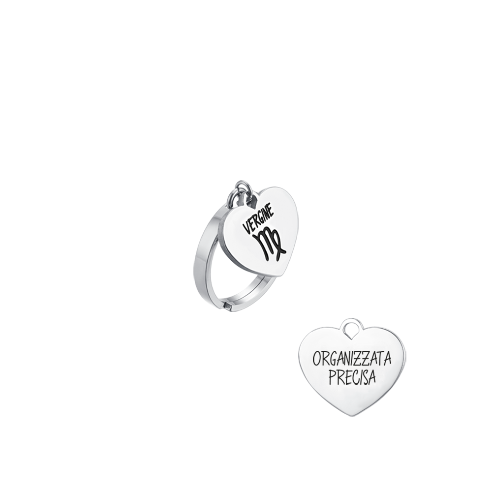 VIRGEN SIGNO DEL ZODIACO ANILLO DE ACERO MUJER CON CORAZON