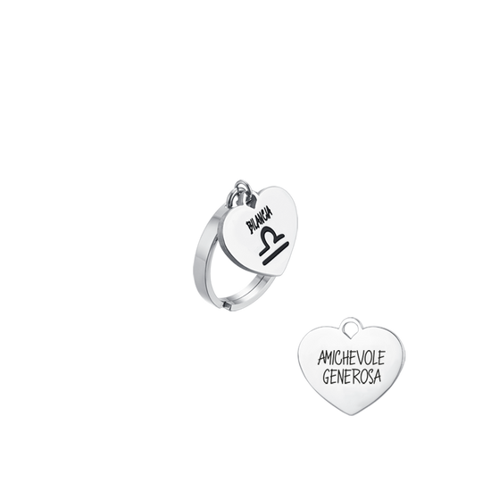 ANILLO ACERO MUJER SIGNO ZODIACAL LIBRA CON CORAZON