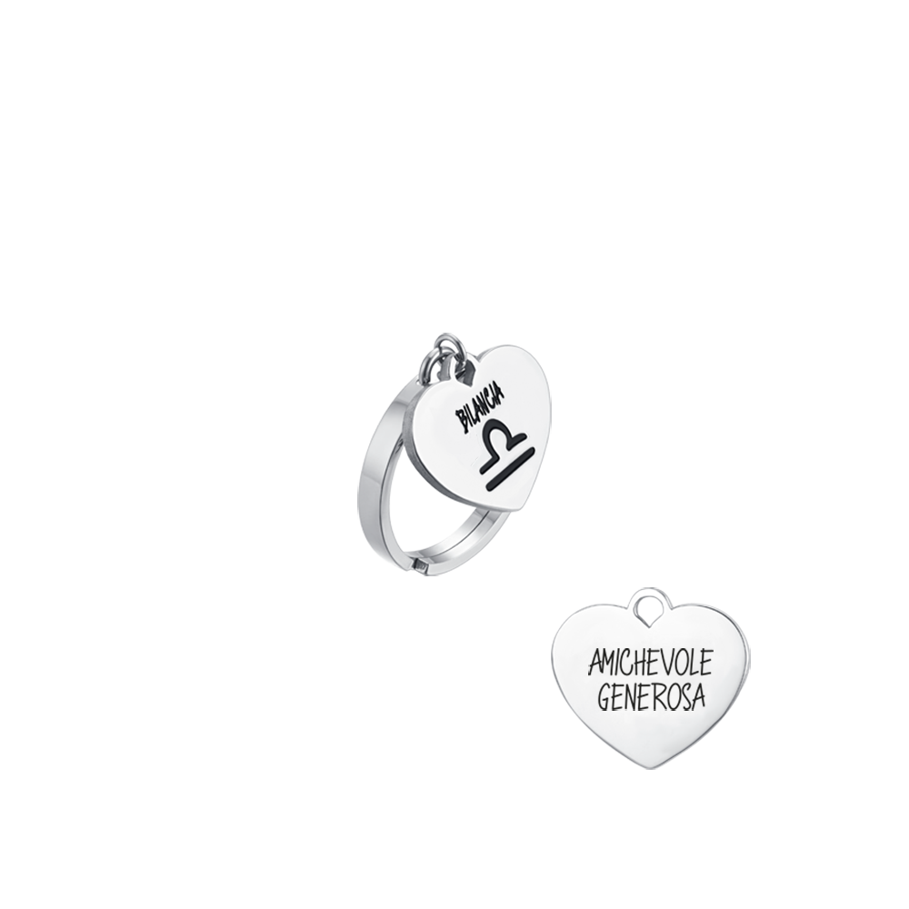 ANILLO ACERO MUJER SIGNO ZODIACAL LIBRA CON CORAZON