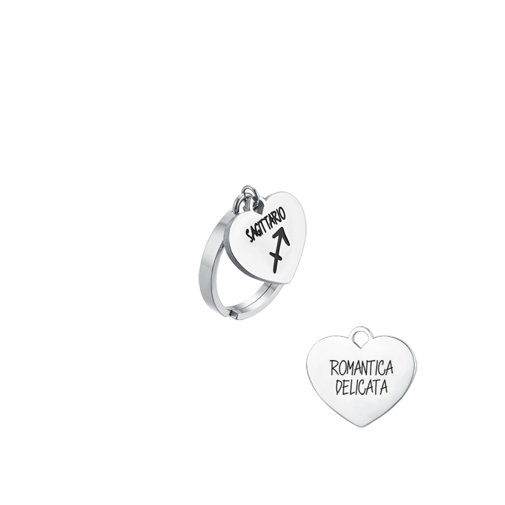 ANILLO DE ACERO SIGNO ZODIACAL DE MUJER SAGITARIO CON CORAZON