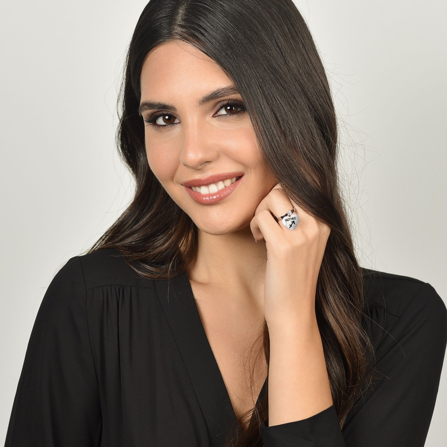 ANILLO DE ACERO SIGNO ZODIACAL DE MUJER SAGITARIO CON CORAZON