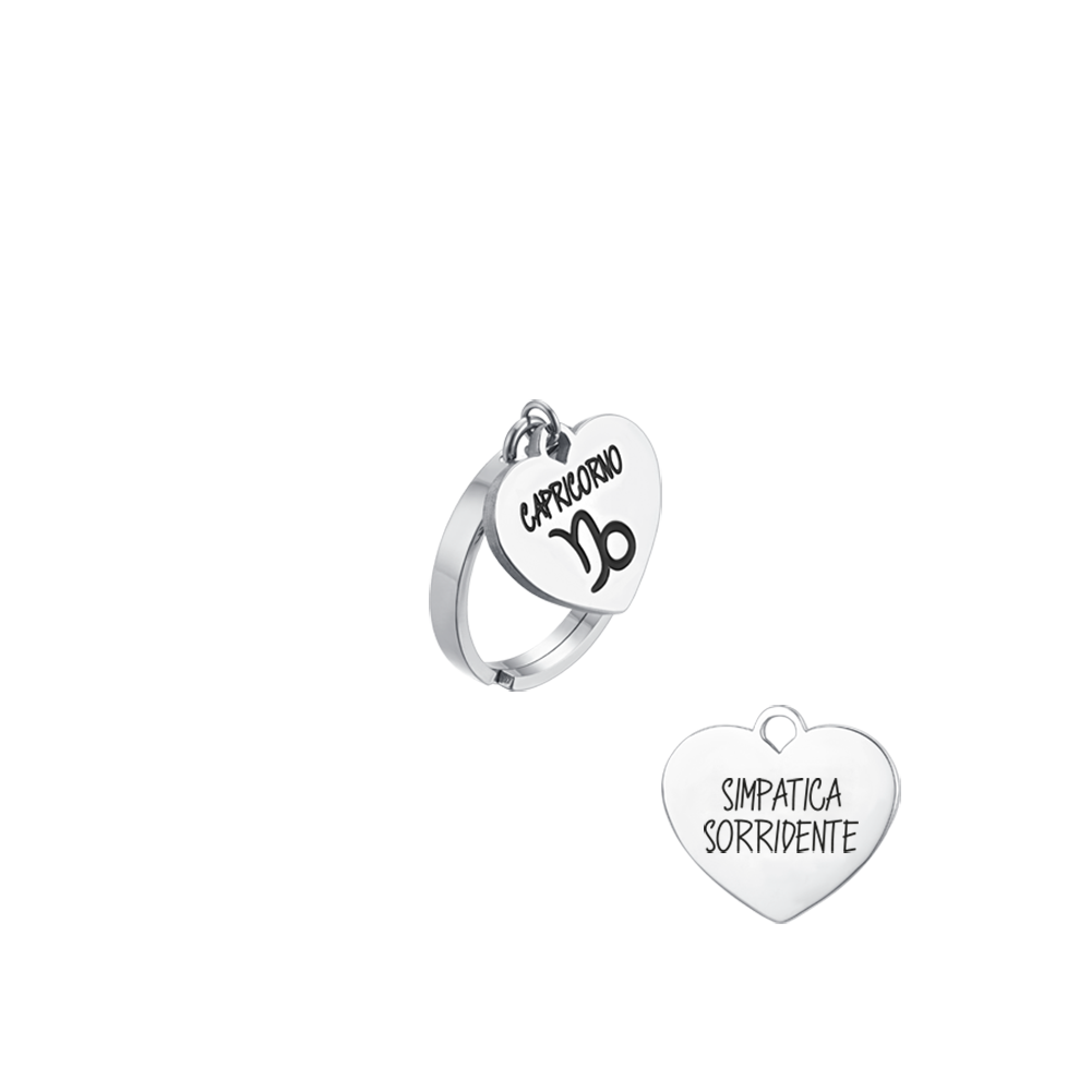 CAPRICORNIO SIGNO ZODIACAL ANILLO DE ACERO PARA MUJER CON CORAZON