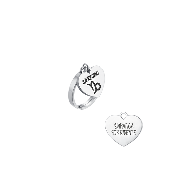 CAPRICORNIO SIGNO ZODIACAL ANILLO DE ACERO PARA MUJER CON CORAZON