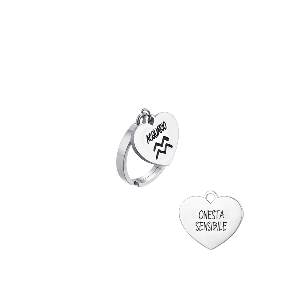 ANILLO ACERO MUJER SIGNO ZODIACAL ACUARIO CON CORAZON
