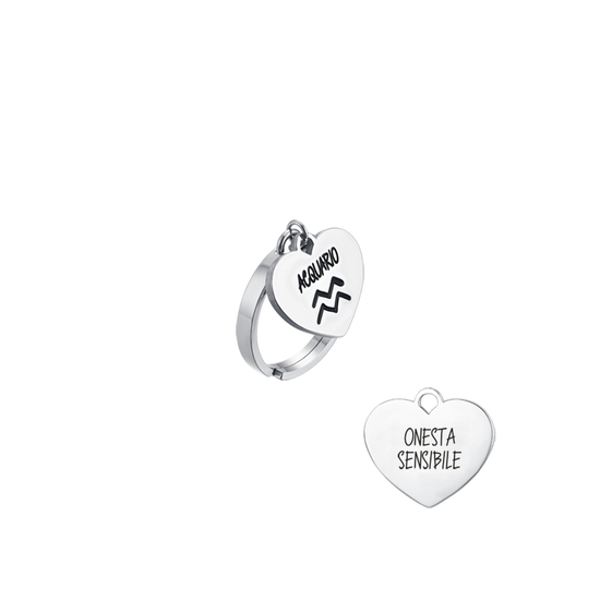 ANILLO ACERO MUJER SIGNO ZODIACAL ACUARIO CON CORAZON