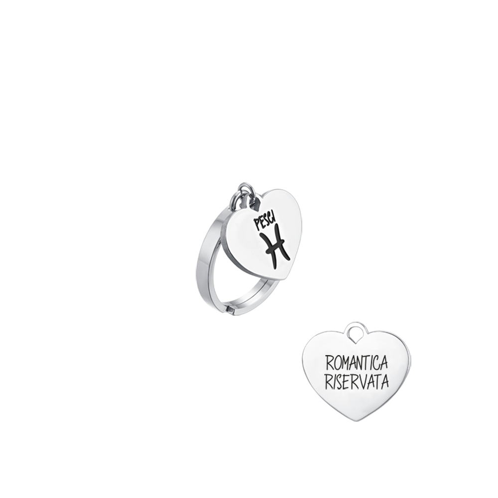 ANILLO ACERO MUJER SIGNO ZODIACAL PISCIS CON CORAZON