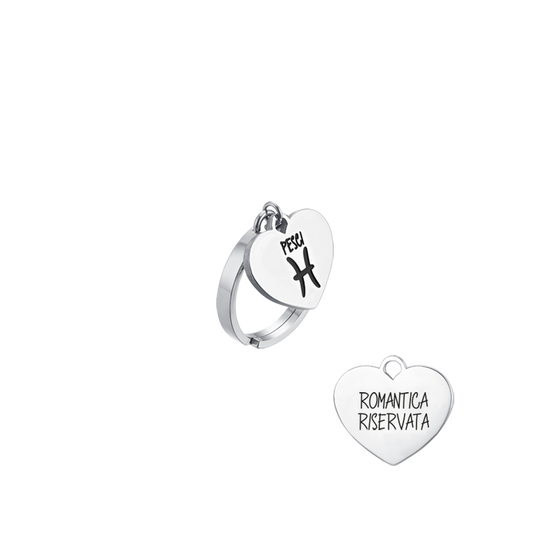 ANILLO ACERO MUJER SIGNO ZODIACAL PISCIS CON CORAZON