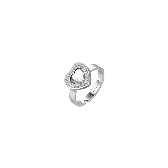 ANILLO MUJER ACERO CORAZON CRISTAL BLANCO