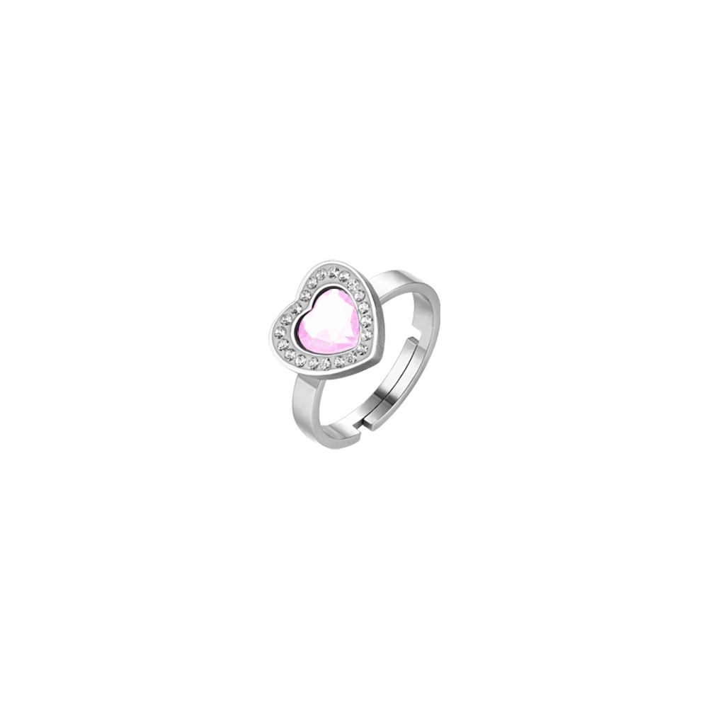 ANILLO DE MUJER CORAZÓN DE ACERO CON CRISTALES ROSAS Y BLANCOS