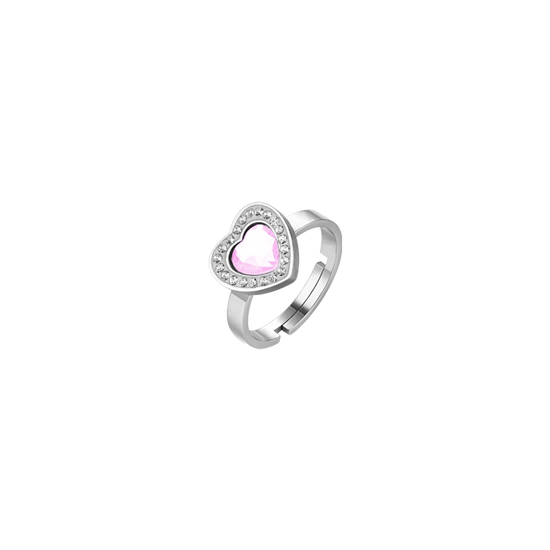ANILLO DE MUJER CORAZÓN DE ACERO CON CRISTALES ROSAS Y BLANCOS
