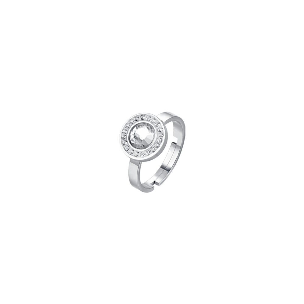 ANILLO DE ACERO PARA MUJER ELEMENTO DE CRISTAL BLANCO