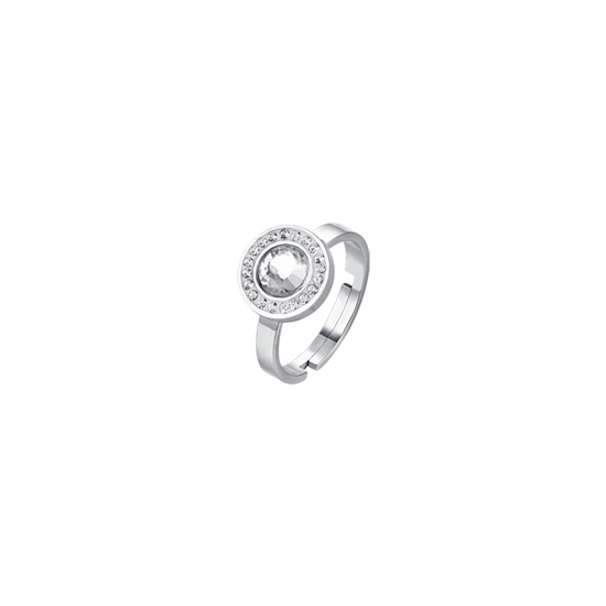 ANILLO DE ACERO PARA MUJER ELEMENTO DE CRISTAL BLANCO