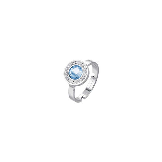 ANILLO ACERO MUJER ELEMENTO CRISTAL AGUAMARINA Y CRISTALES BLANCOS
