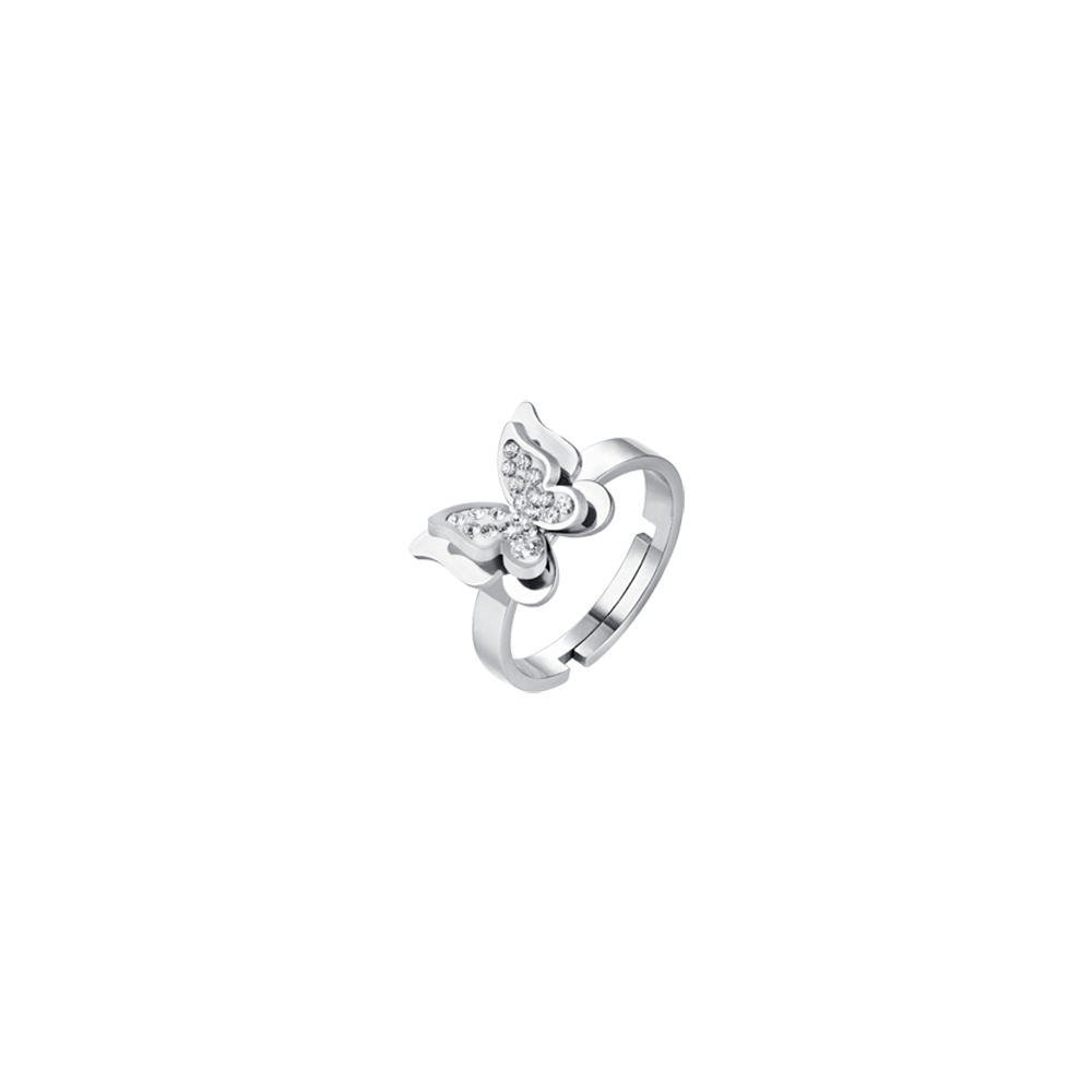 ANILLO MARIPOSA DE ACERO PARA MUJER CON CRISTALES BLANCOS