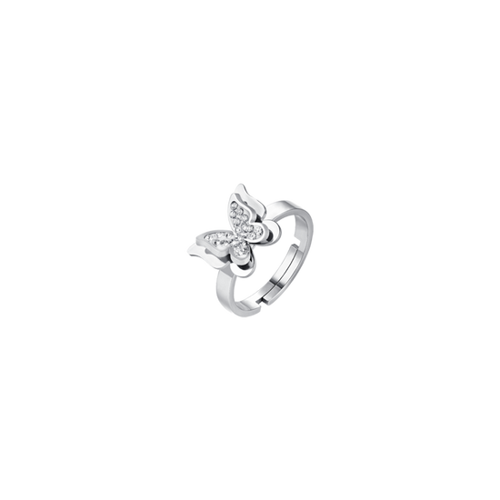 ANILLO MARIPOSA DE ACERO PARA MUJER CON CRISTALES BLANCOS