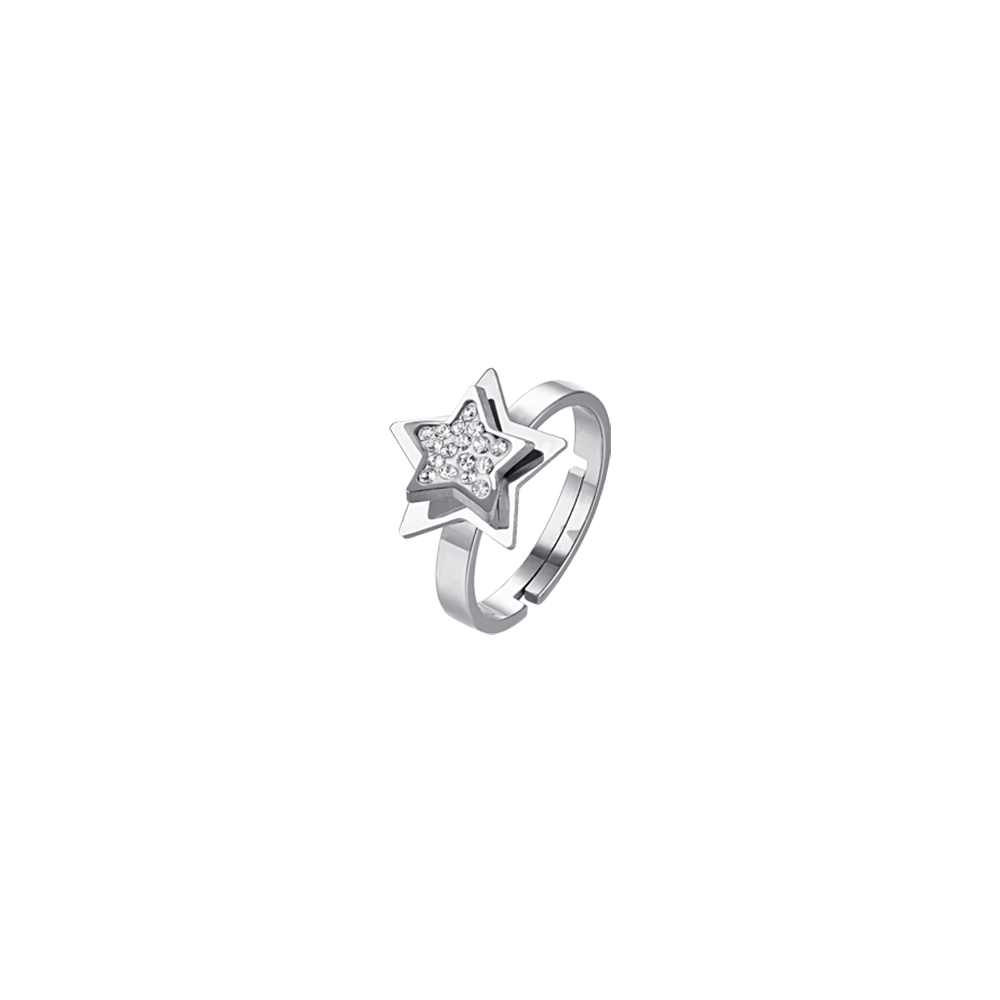 ANILLO ESTRELLA DE ACERO PARA MUJER CON CRISTALES BLANCOS