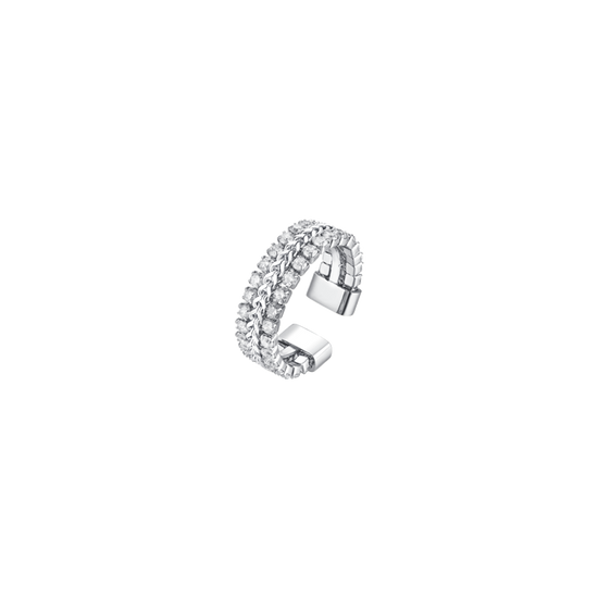 ANILLO DE ACERO PARA MUJER CON CRISTALES BLANCOS TALLA S
