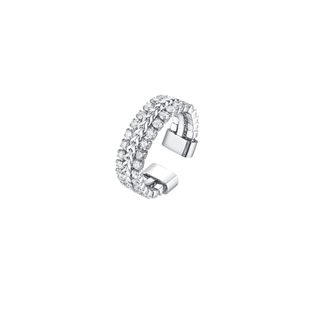ANILLO DE ACERO PARA MUJER CON CRISTALES BLANCOS TALLA M