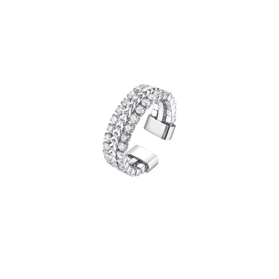 ANILLO DE ACERO PARA MUJER CON CRISTALES BLANCOS TALLA M