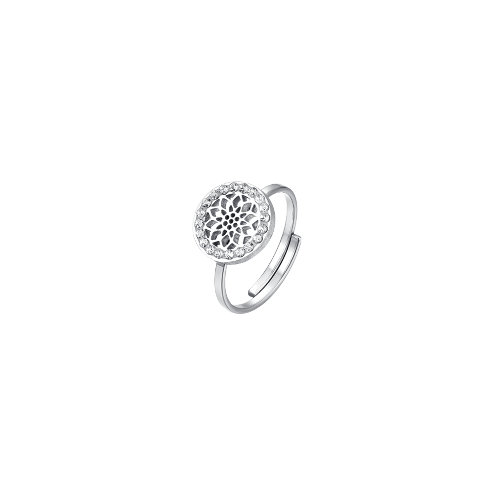 FLOR DE LA VIDA ANILLO DE ACERO PARA MUJER
