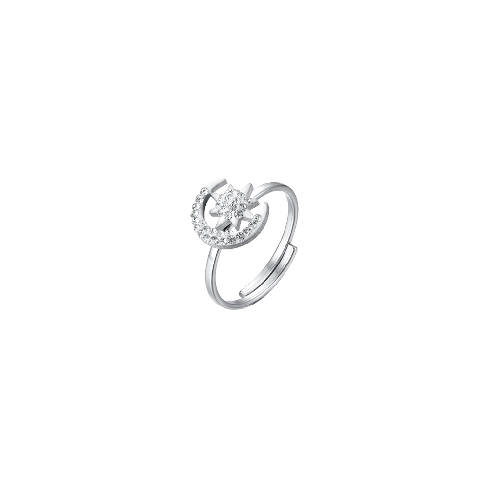 ANILLO ESTRELLA Y LUNA DE ACERO PARA SEÑORA