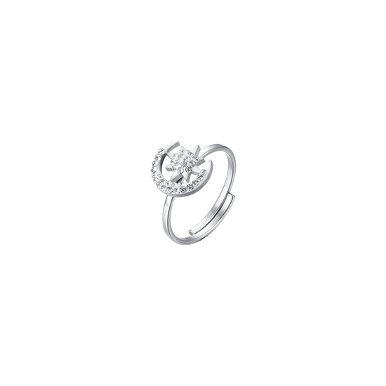 ANILLO ESTRELLA Y LUNA DE ACERO PARA SEÑORA