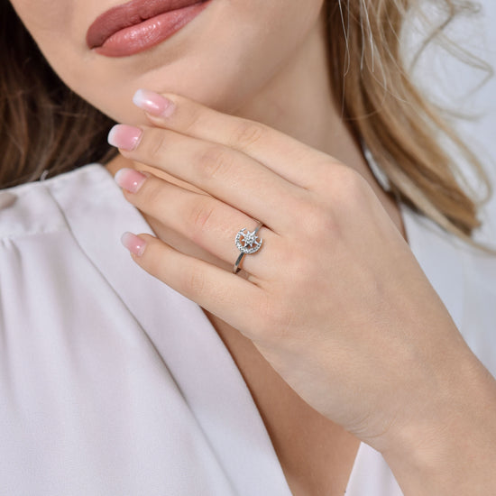 ANILLO ESTRELLA Y LUNA DE ACERO PARA SEÑORA