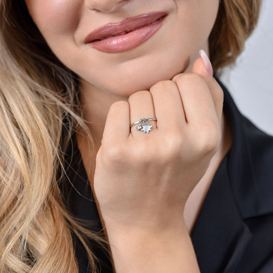 MUJER ANILLO DE ACERO CON ESTRELLA SISSI Y CRISTAL