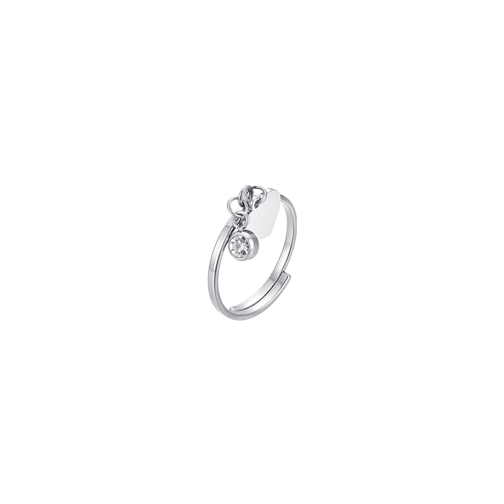 ANILLO DE ACERO PARA MUJER CON CORAZÓN Y CRISTAL