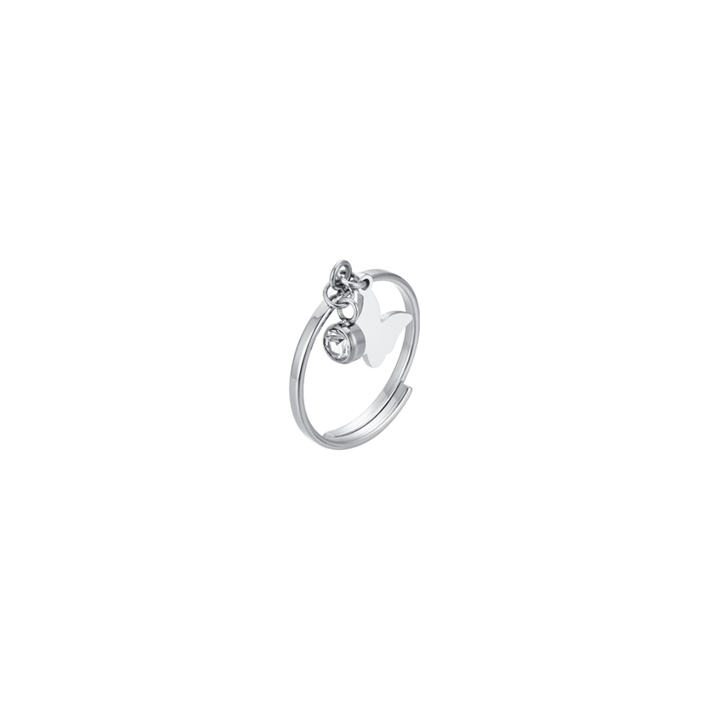 ANILLO DE MUJER DE ACERO CON MARIPOSA Y CRISTAL