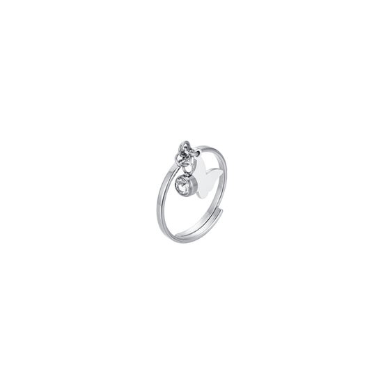ANILLO DE MUJER DE ACERO CON MARIPOSA Y CRISTAL