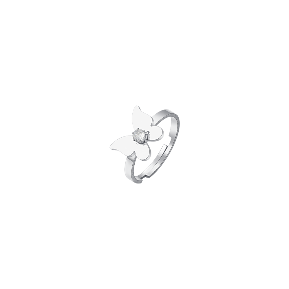 ANILLO DE MUJER DE ACERO CON MARIPOSA Y CIRCONITA