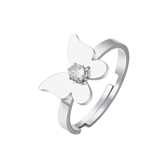 ANELLO DONNA IN ACCIAIO CON FARFALLA CON ZIRCONE BIANCO
