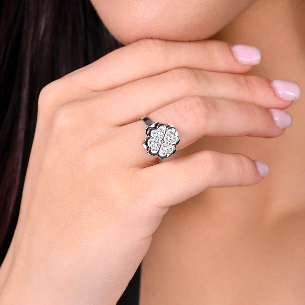 ANILLO TRÉBOL DE CUATRO HOJAS DE ACERO PARA MUJER