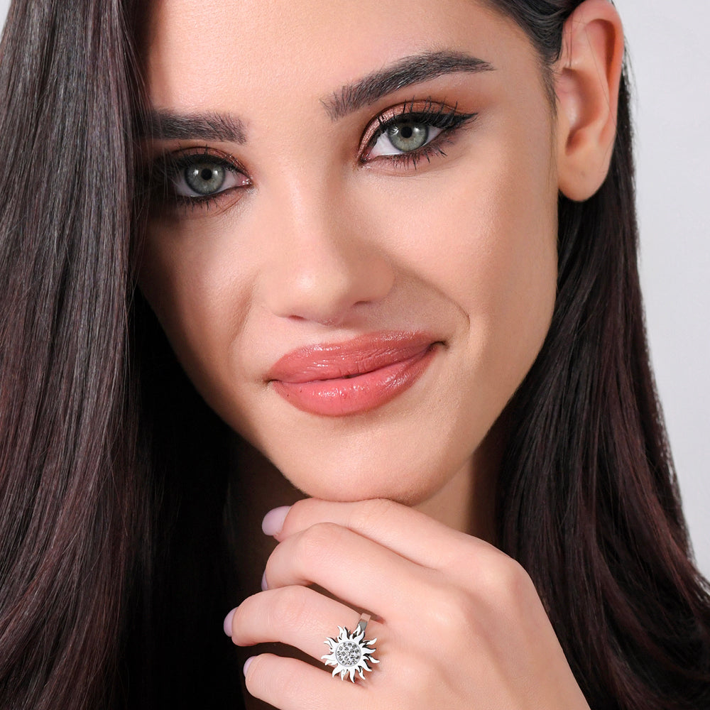 ANELLO DONNA IN ACCIAIO CON SOLE GIREVOLE CON CRISTALLI BIANCHI