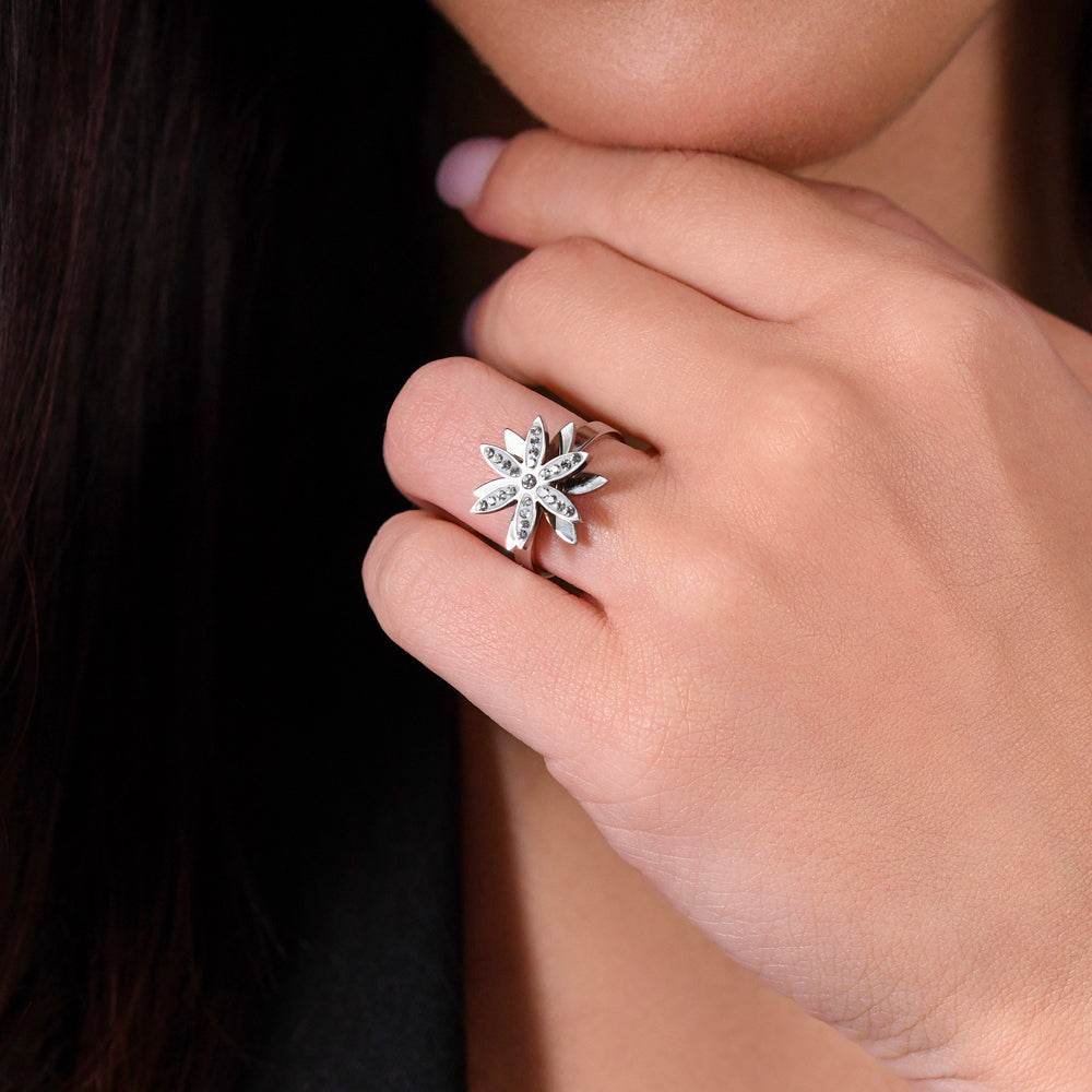 ANILLO GIRATORIO FLOR DE LA VIDA DE ACERO PARA MUJER