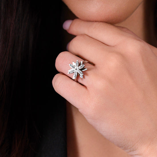ANILLO GIRATORIO FLOR DE LA VIDA DE ACERO PARA MUJER