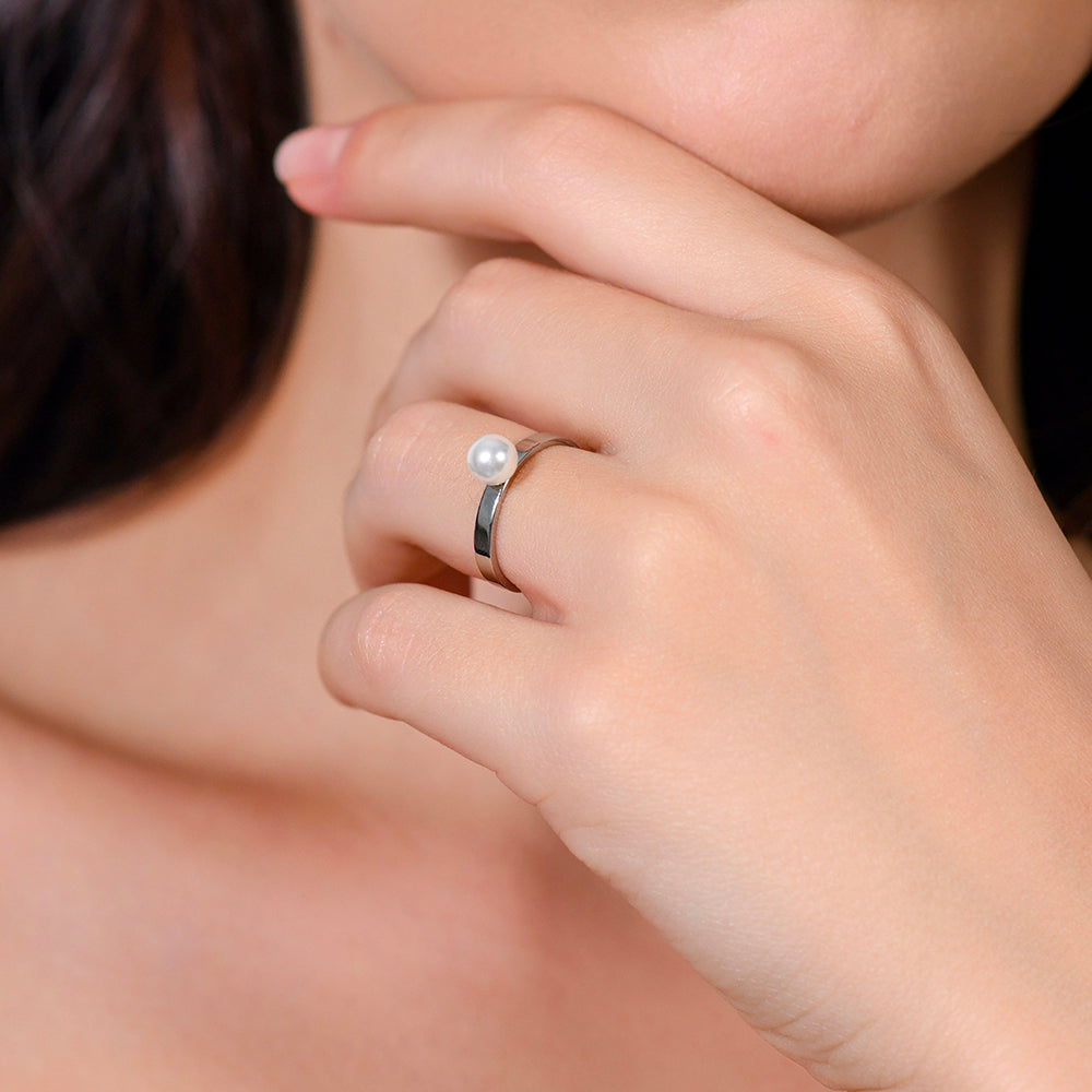 ANILLO DE ACERO PARA MUJER CON PERLA
