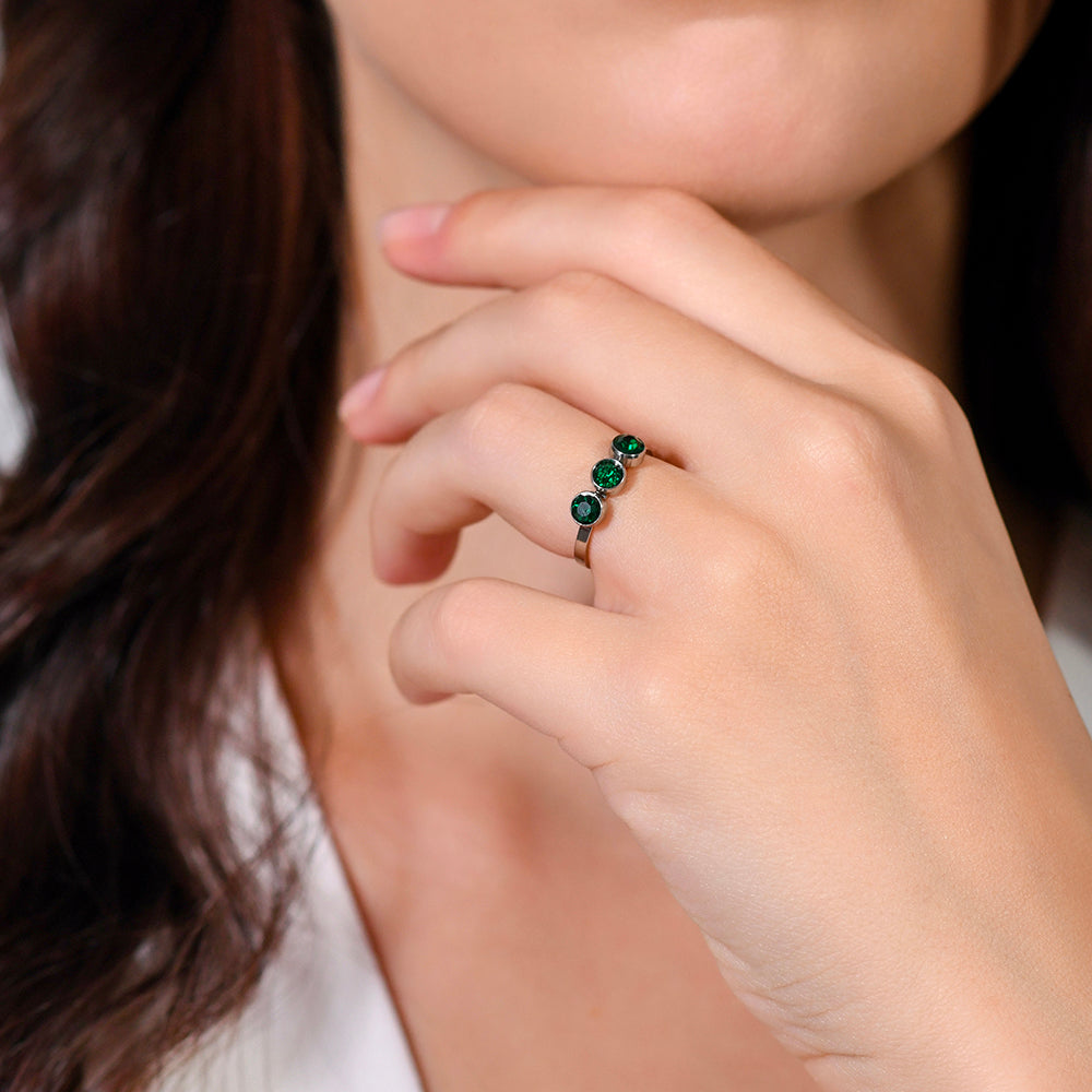 ANILLO DE ACERO CRISTAL VERDE PARA MUJER