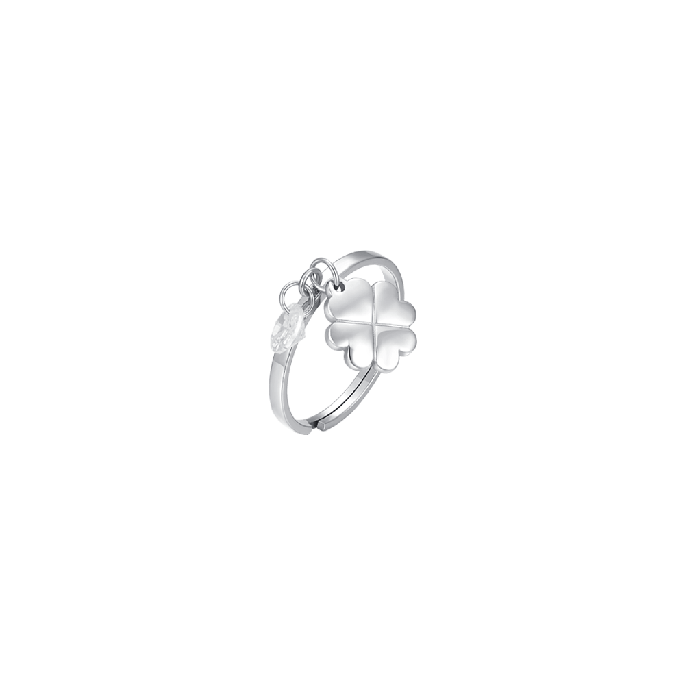 ANILLO DE ACERO TRÉBOL DE CUATRO HOJAS Y CIRCONITA PARA MUJER