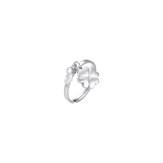 ANILLO DE ACERO TRÉBOL DE CUATRO HOJAS Y CIRCONITA PARA MUJER