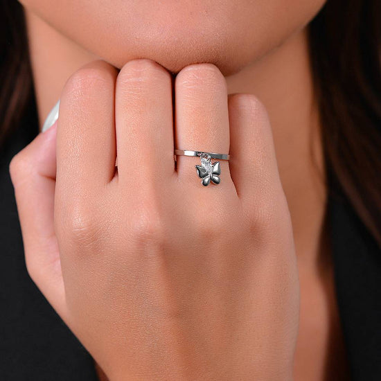 ANILLO DE MUJER DE ACERO CON MARIPOSA Y CIRCONITA