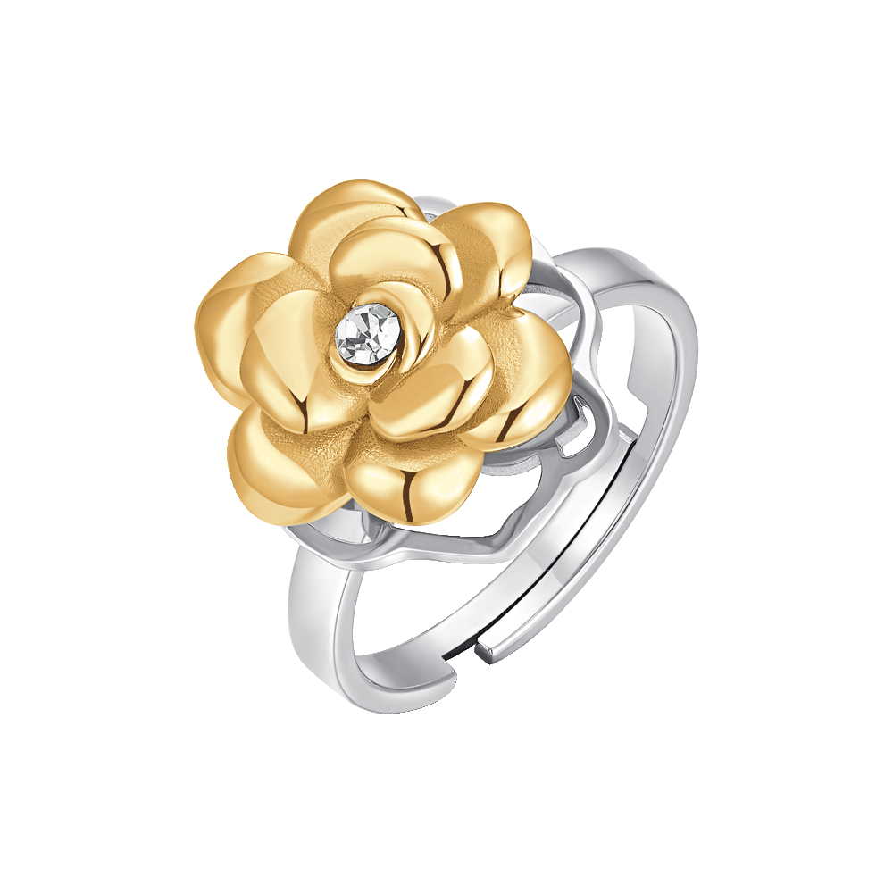 ANELLO DONNA IN ACCIAIO IP GOLD CON ROSA GIREVOLE E CRISTALLO BIANCO