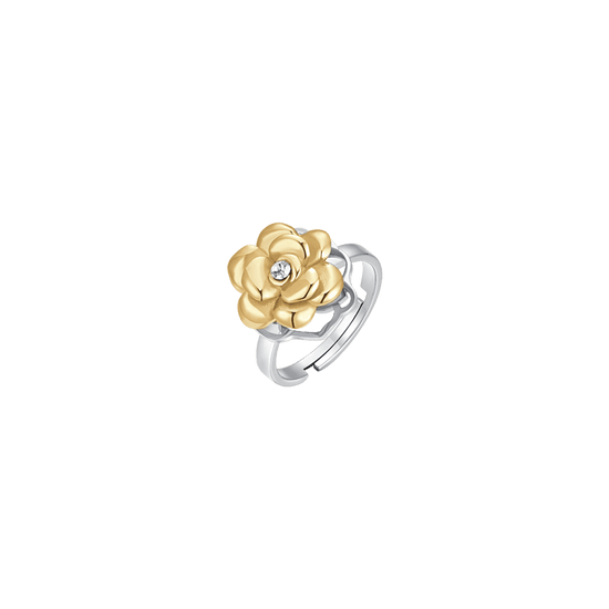 ANELLO DONNA IN ACCIAIO IP GOLD CON ROSA GIREVOLE E CRISTALLO BIANCO