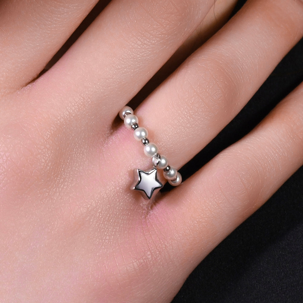 ANELLO DONNA IN ACCIAIO E PERLE SINTETICHE BIANCHE CON STELLA