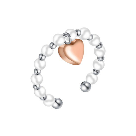 ANELLO DONNA IN ACCIAIO IP ROSE E PERLE SINTETICHE BIANCHE CON CUORE IP ROSE