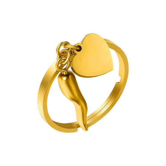 ANELLO DONNA IN ACCIAIO IP GOLD CON CORNO E CUORE