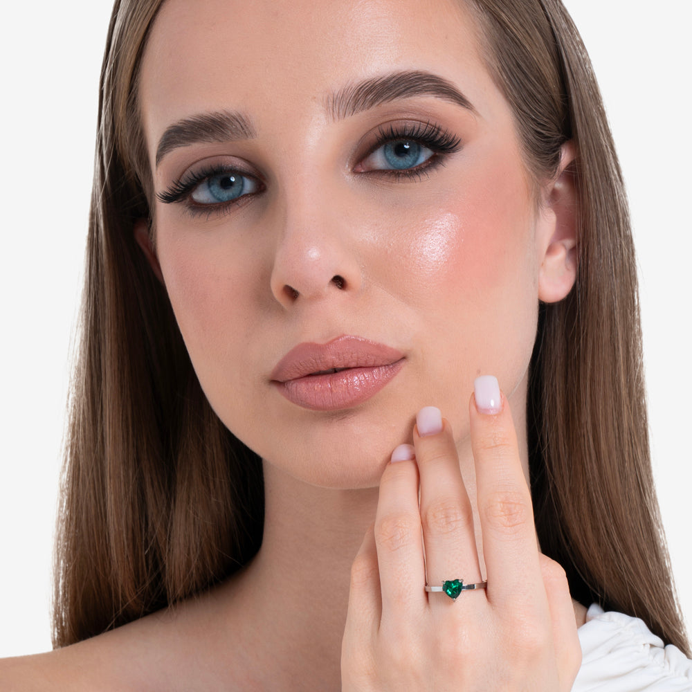 ANELLO DONNA IN ACCIAIO CON CUORE CRISTALLO VERDE